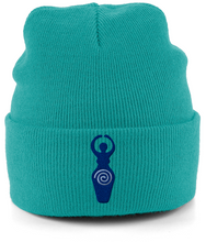 Load image into Gallery viewer, 'I am Goddess' Embroidered Cuffed Beanie (Blues & Greens)