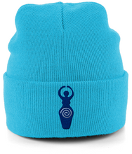 Load image into Gallery viewer, 'I am Goddess' Embroidered Cuffed Beanie (Blues & Greens)