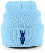 Load image into Gallery viewer, 'I am Goddess' Embroidered Cuffed Beanie (Blues & Greens)