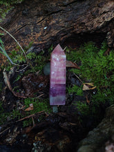 Load image into Gallery viewer, Purple and clear fluorite tower
