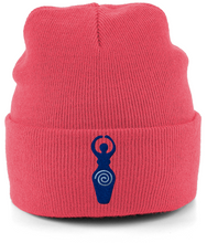 Load image into Gallery viewer, &#39;I am Goddess&#39; Embroidered Cuffed Beanie (Reds &amp; Pinks)
